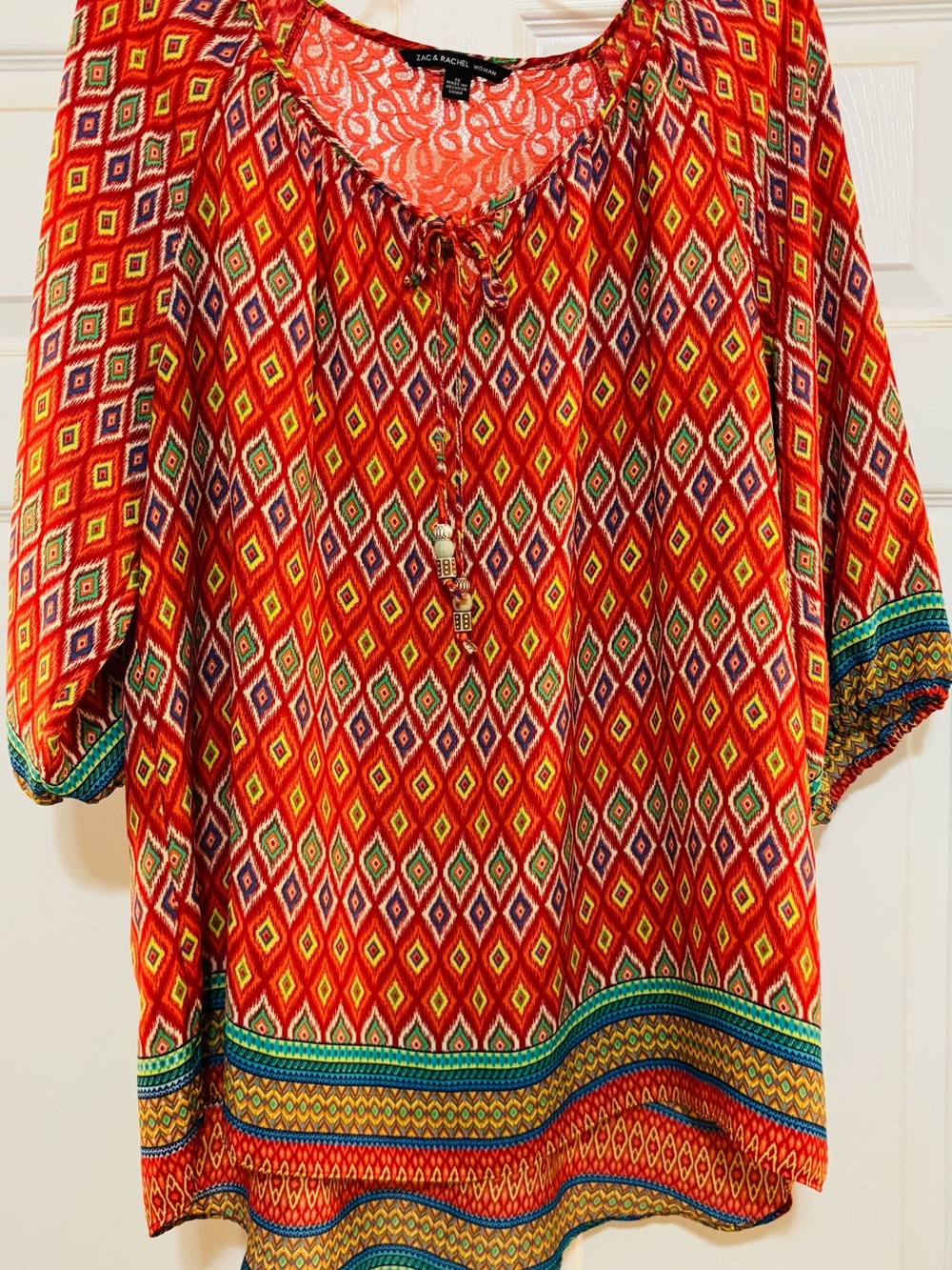 Zac & Rachel Red Multicolor Boho Tie-Front Tunic 1x